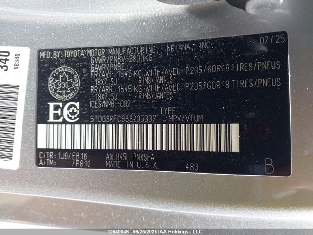 5TDGSKFC9SS205337 Toyota Sienna Xse 7-passenger