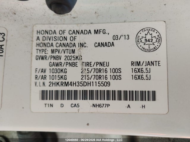 2013 Honda Cr-v Lx მანქანა იყიდება აუქციონზე, vin: 2HKRM4H35DH115509, აუქციონის ნომერი: 12640050