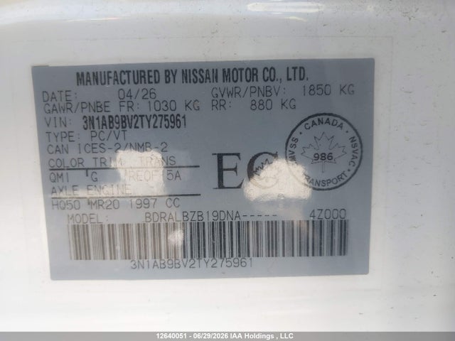 Aukcja sprzedaży 2026 Nissan Sentra S, vin: 3N1AB9BV2TY275961, numer aukcji: 12640051