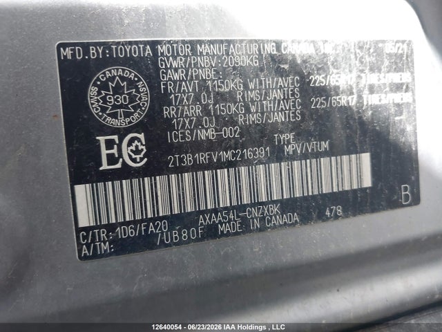 Aukcja sprzedaży 2021 Toyota Rav4 Le, vin: 2T3B1RFV1MC216391, numer aukcji: 12640054