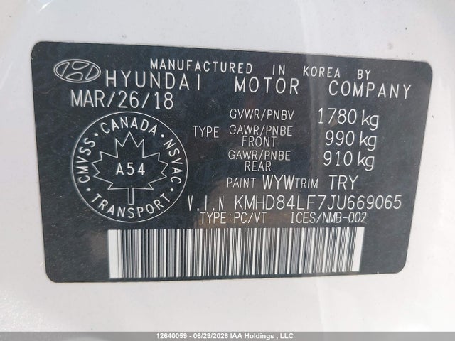 Продаж на аукціоні авто 2018 Hyundai Elantra Gl, vin: KMHD84LF7JU669065, номер лоту: 12640059