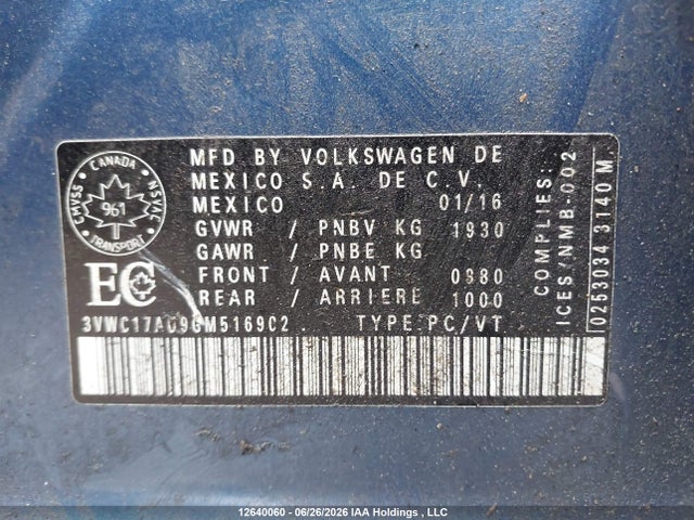 3VWC17AU9GM516902 Volkswagen GOLF S