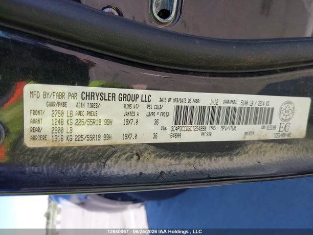 12640067 :رقم المزاد ، 3C4PDCCG5CT254890 vin ، 2012 Dodge Journey مزاد بيع