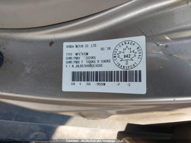 Продаж на аукціоні авто 2006 Honda Cr-v Se/ex, vin: JHLRD78996C814360, номер лоту: 12640068