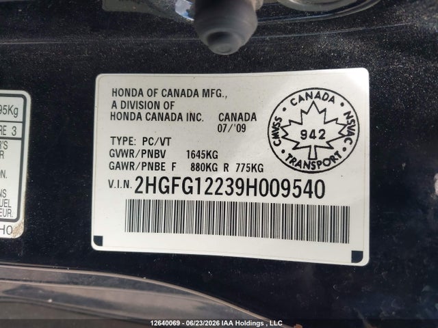 Продаж на аукціоні авто 2009 Honda Civic Dx, vin: 2HGFG12239H009540, номер лоту: 12640069