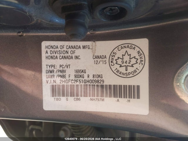 Honda Civic Lx 2016 2HGFC2F51GH009829 Image 9