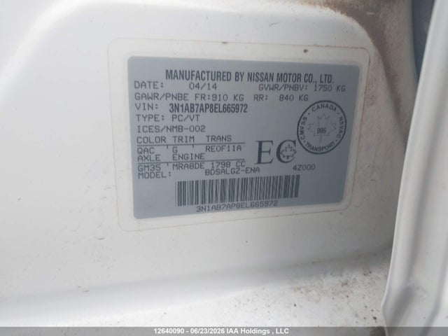 Nissan Sentra 2014 3N1AB7AP8EL665972 Image 9
