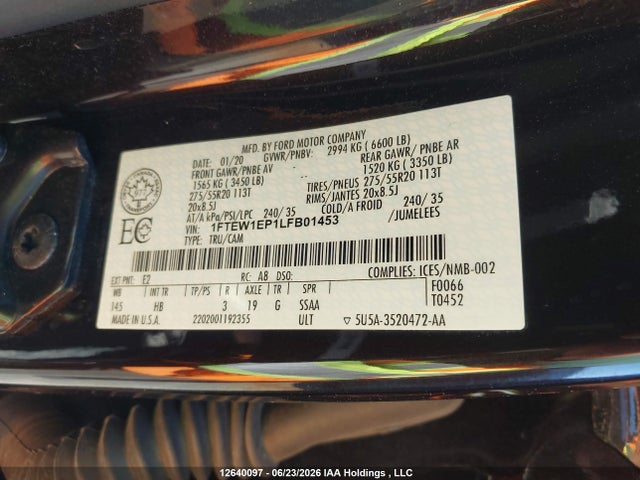 Ford F-150 Lariat/xl/xlt 2020 1FTEW1EP1LFB01453 Image 19