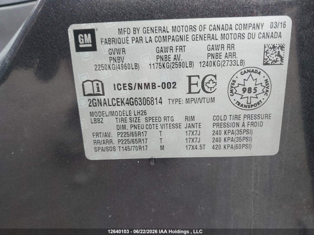 Chevrolet EQUINOX LT 2016 2GNALCEK4G6306814 Image 9