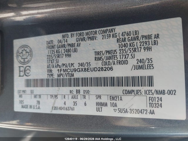 Ford Escape 2014 1FMCU9GX8EUD28206 Image 9