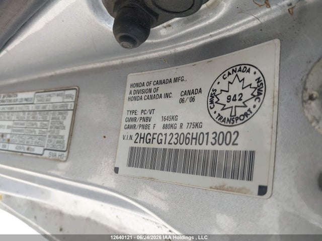 Продаж на аукціоні авто 2006 Honda Civic Dx Vp, vin: 2HGFG12306H013002, номер лоту: 12640121