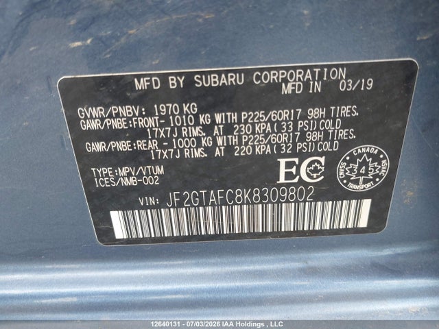 Aukcja sprzedaży 2020 Subaru Crosstrek, vin: JF2GTAFC8K8309802, numer aukcji: 12640131