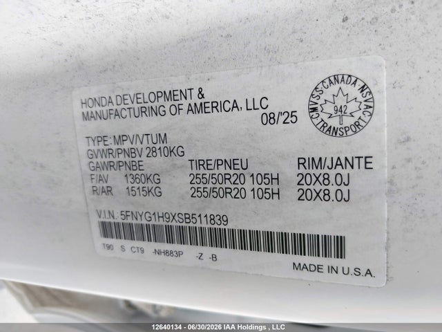 Honda Pilot 2025 5FNYG1H9XSB511839 Image 9