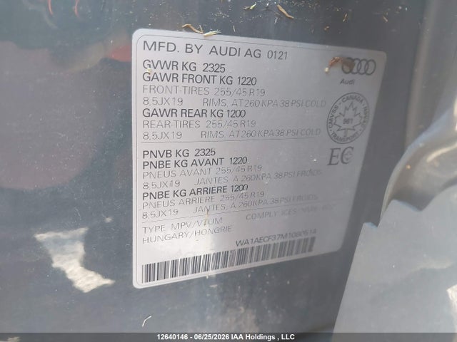 12640146 :رقم المزاد ، WA1AECF37M1080514 vin ، 2021 Audi Q3 45 Komfort مزاد بيع