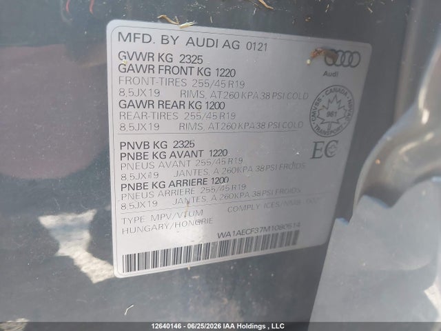 12640146 :رقم المزاد ، WA1AECF37M1080514 vin ، 2021 Audi Q3 45 Komfort مزاد بيع