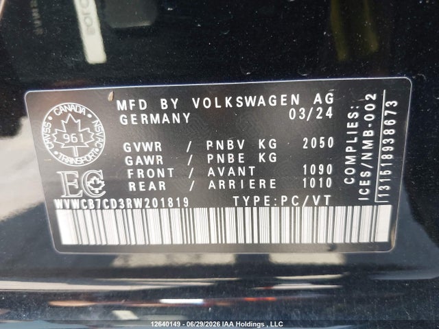 Продажа на аукционе авто 2024 Volkswagen Golf R, vin: WVWCB7CD3RW201819, номер лота: 12640149