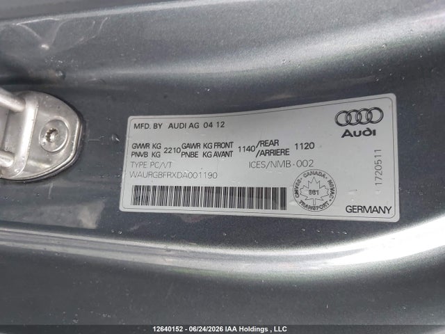 2013 Audi S5 3.0t Premium მანქანა იყიდება აუქციონზე, vin: WAURGBFRXDA001190, აუქციონის ნომერი: 12640152