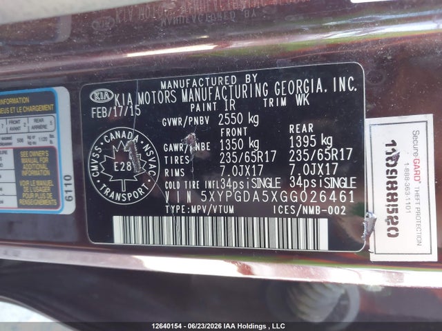 KIA Sorento 3.3l Lx + 2016 5XYPGDA5XGG026461 Image 9