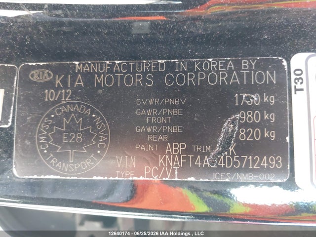 Продажа на аукционе авто 2013 Kia Forte Lx/lx Plus, vin: KNAFT4A24D5712493, номер лота: 12640174