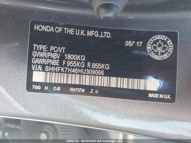 2017 Honda Civic Sport მანქანა იყიდება აუქციონზე, vin: SHHFK7H46HU309066, აუქციონის ნომერი: 12640176