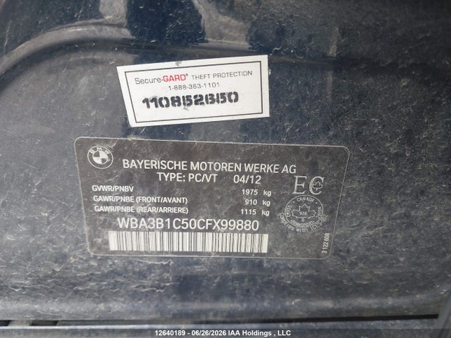 Aukcja sprzedaży 2012 Bmw 320i, vin: WBA3B1C50CFX99880, numer aukcji: 12640189