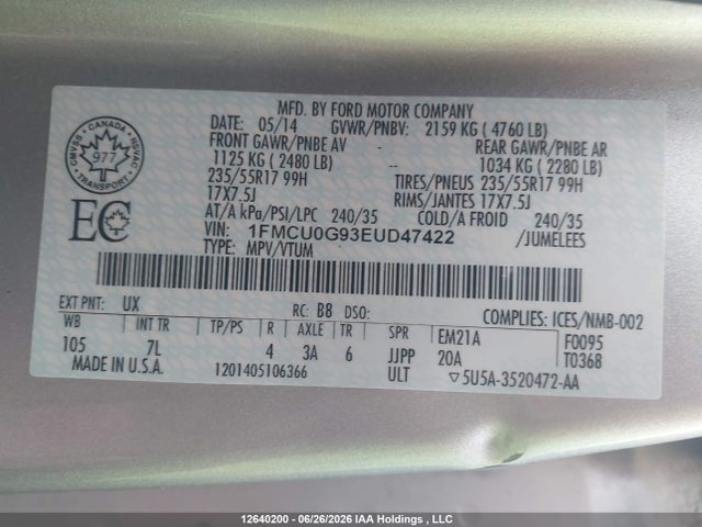 Ford ESCAPE SE 2014 1FMCU0G93EUD47422 Image 9