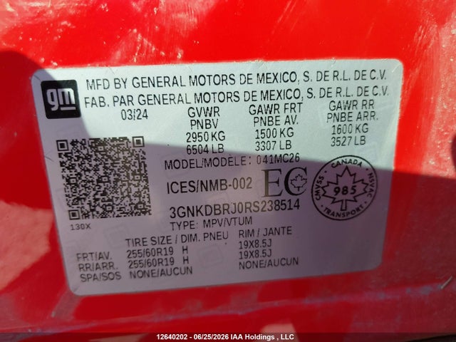 3GNKDBRJ0RS238514 Chevrolet Blazer Ev 2lt Eawd