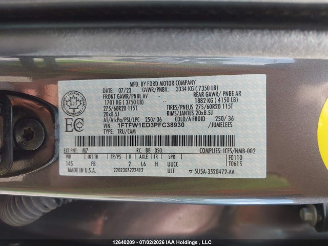 Продажа на аукционе авто 2023 Ford F150 Supercrew, vin: 1FTFW1ED3PFC38930, номер лота: 12640209