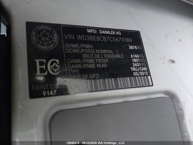 Продаж на аукціоні авто 2012 Mercedes-benz Sprinter 2500 High Roof, vin: WD3BE8CB7C5679384, номер лоту: 12640212