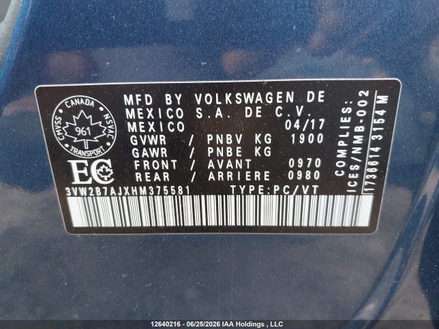 Продажа на аукционе авто 2017 Volkswagen Jetta 1.4 Tsi Trendline+, vin: 3VW2B7AJXHM375581, номер лота: 12640216