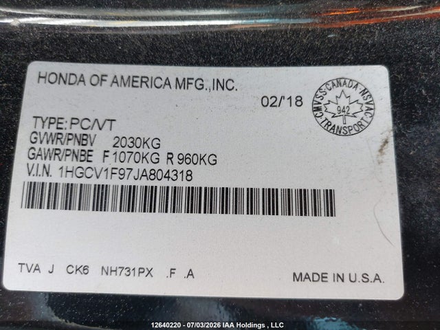 Honda Accord Touring 2018 1HGCV1F97JA804318 Image 18