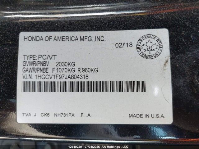 Honda Accord Touring 2018 1HGCV1F97JA804318 Image 9