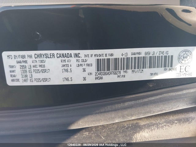 2013 Dodge Grand Caravan Se მანქანა იყიდება აუქციონზე, vin: 2C4RDGBG0DR768278, აუქციონის ნომერი: 12640229