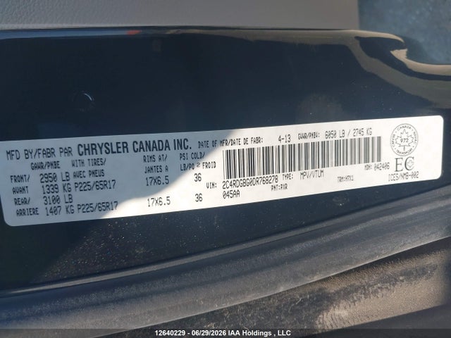 2013 Dodge Grand Caravan Se მანქანა იყიდება აუქციონზე, vin: 2C4RDGBG0DR768278, აუქციონის ნომერი: 12640229