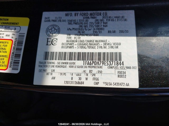 12640241 :رقم المزاد ، 1FA6P0H79E5371844 vin ، 2014 Ford Fusion Se مزاد بيع
