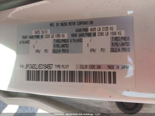 Aukcja sprzedaży 2014 Mazda 5 Touring, vin: JM1CW2CLXE0164697, numer aukcji: 12640244