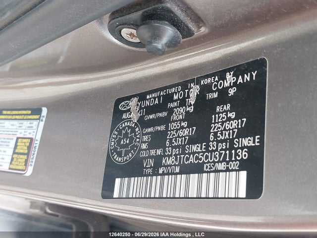 Продаж на аукціоні авто 2012 Hyundai Tucson Gl, vin: KM8JTCAC5CU371136, номер лоту: 12640250