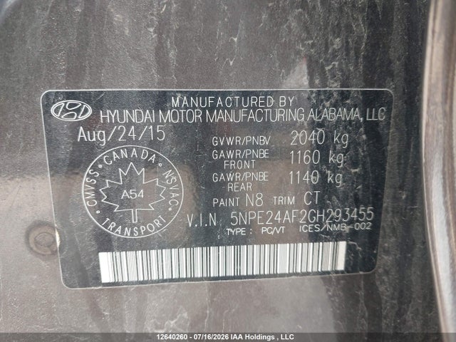 Продажа на аукционе авто 2016 Hyundai Sonata Gls, vin: 5NPE24AF2GH293455, номер лота: 12640260