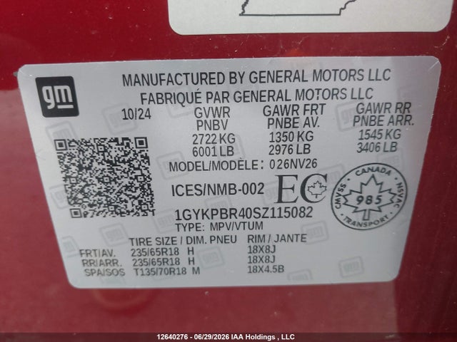 Aukcja sprzedaży 2025 Cadillac Xt6 Luxury, vin: 1GYKPBR40SZ115082, numer aukcji: 12640276
