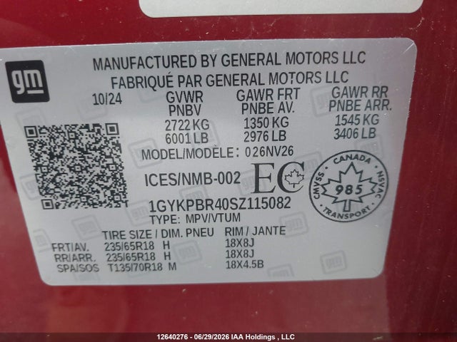 Aukcja sprzedaży 2025 Cadillac Xt6 Luxury, vin: 1GYKPBR40SZ115082, numer aukcji: 12640276