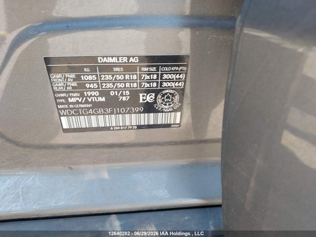 Aukcja sprzedaży 2015 Mercedes-benz Gla 250 4matic, vin: WDCTG4GB3FJ107399, numer aukcji: 12640282