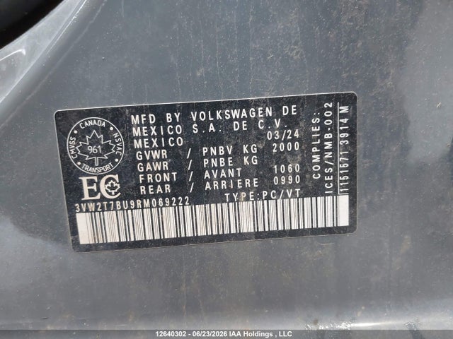 12640302 :رقم المزاد ، 3VW2T7BU9RM069222 vin ، 2024 Volkswagen Jetta Gli مزاد بيع