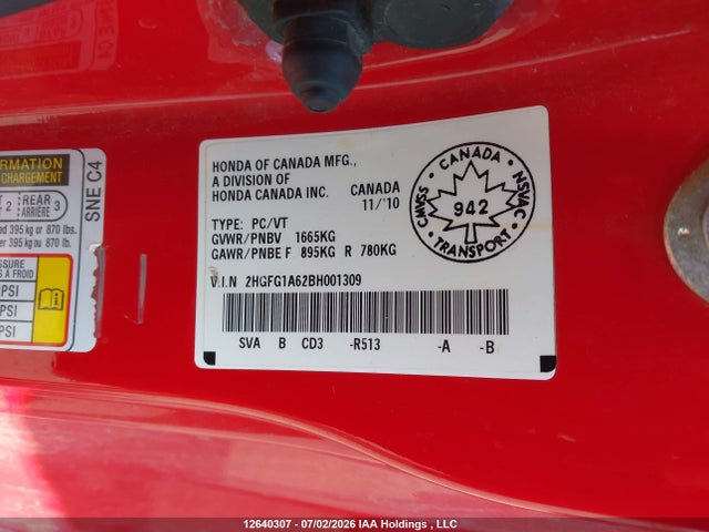Продаж на аукціоні авто 2011 Honda Civic Lx, vin: 2HGFG1A62BH001309, номер лоту: 12640307