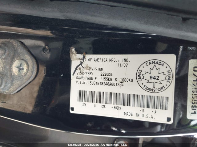 12640308 :رقم المزاد ، 5J8TB18248A801394 vin ، 2008 Acura Rdx مزاد بيع