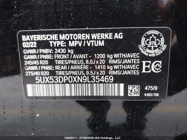 Продажа на аукционе авто 2022 Bmw X3 Xdrive30i, vin: 5UX53DP0XN9L35469, номер лота: 12640311
