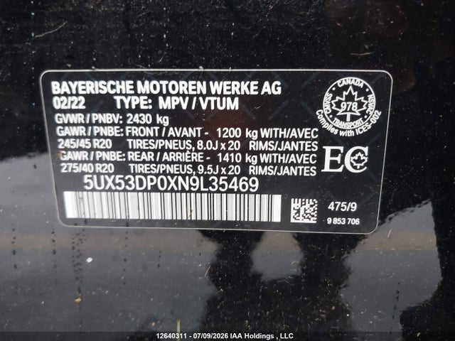 Продажа на аукционе авто 2022 Bmw X3 Xdrive30i, vin: 5UX53DP0XN9L35469, номер лота: 12640311