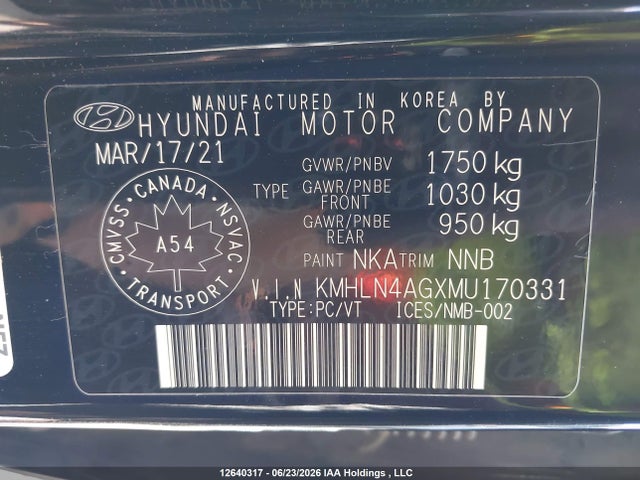 12640317 :رقم المزاد ، KMHLN4AGXMU170331 vin ، 2021 Hyundai Elantra مزاد بيع