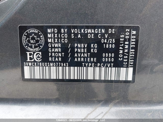 2025 Volkswagen Jetta Trendline მანქანა იყიდება აუქციონზე, vin: 3VWCX7BUXSM077943, აუქციონის ნომერი: 12640321