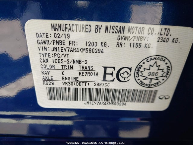 Aukcja sprzedaży 2019 Infiniti Q50 3.0t Luxe/3.0t Signature Edition/3.0t Sport, vin: JN1EV7AR4KM590294, numer aukcji: 12640322