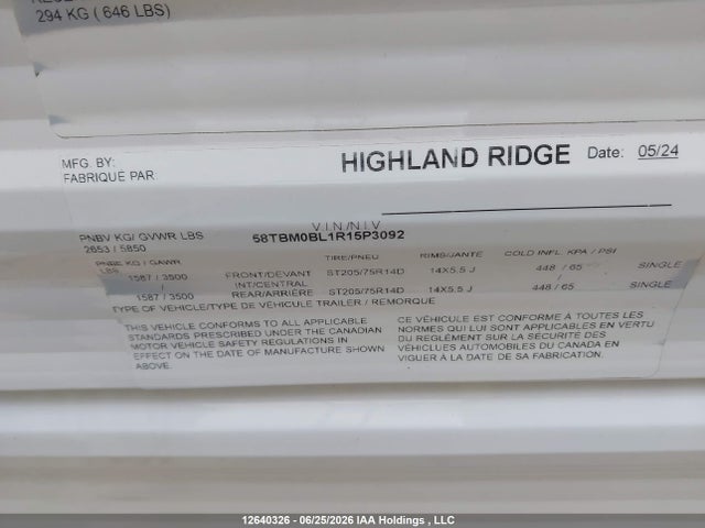 Продаж на аукціоні авто 2024 Highland Ridge Rv Open Range M-180bhs, vin: 58TBM0BL1R15P3O92, номер лоту: 12640326